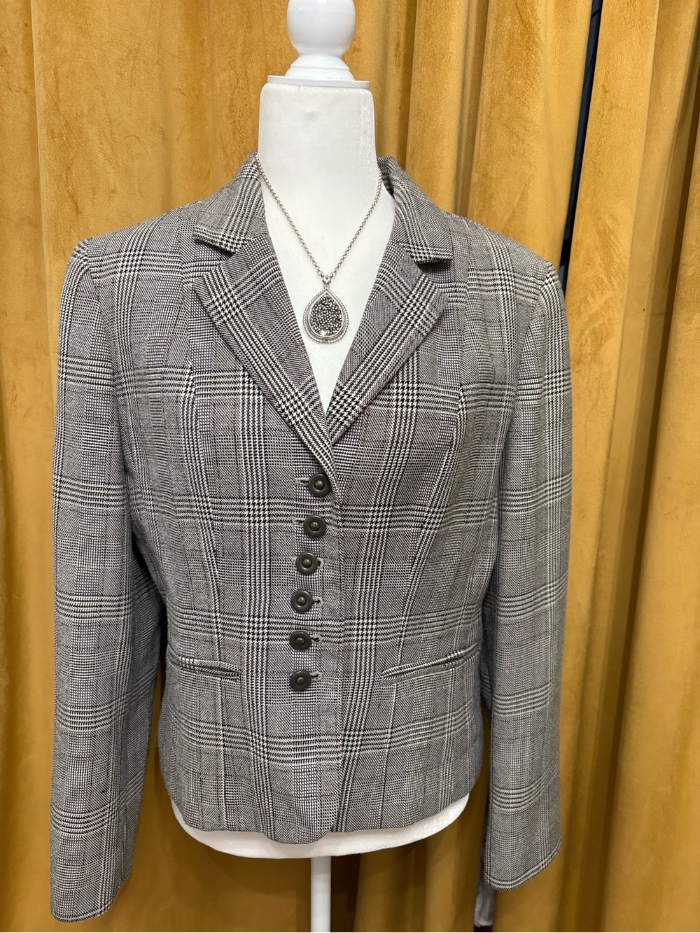 Women's Plaid Tailored Gray Blazer Jacket